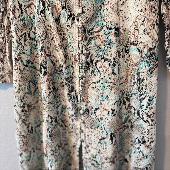 New AFRM Long Sleeve Midi Dress, Aqua All-Over Snake Print, Size Medium - Picture 15 of 16